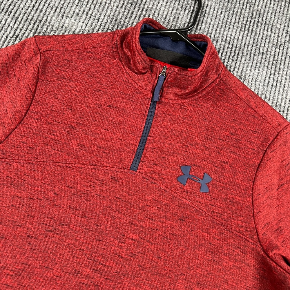 Under Armour Pullover Sweatshirt Mens Small Red Long Sleeve 1/4 Zip Cold Gear